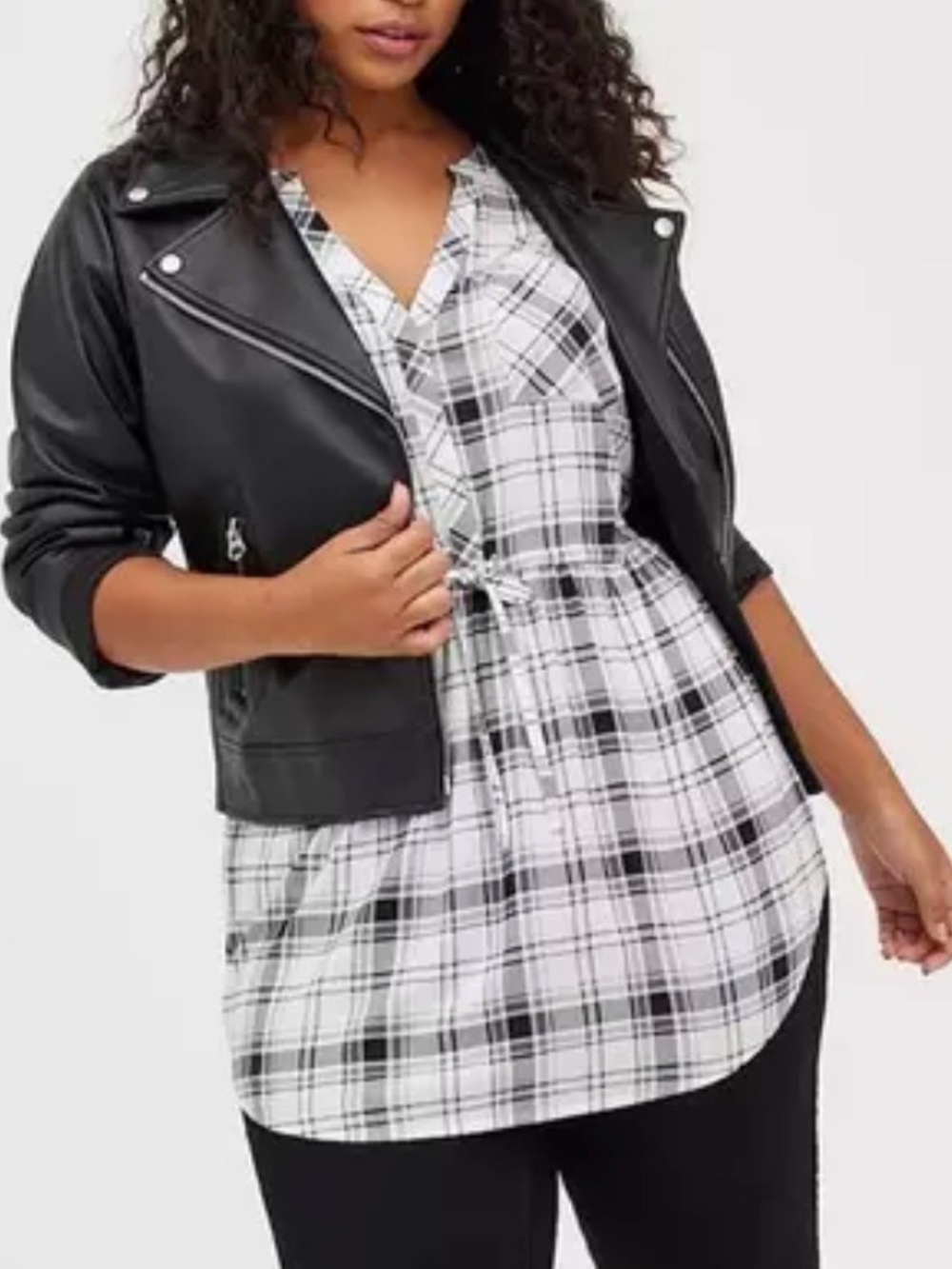 EUC Torrid Black & White Plaid Emma Babydoll Challis Tunic Shirt Size 2 18/20 2X